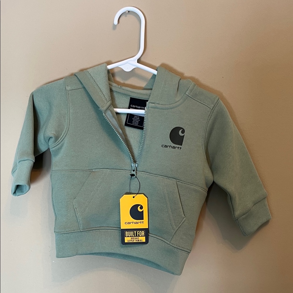 Carhartt Kids Sage Green Zip Hoodie with Logo